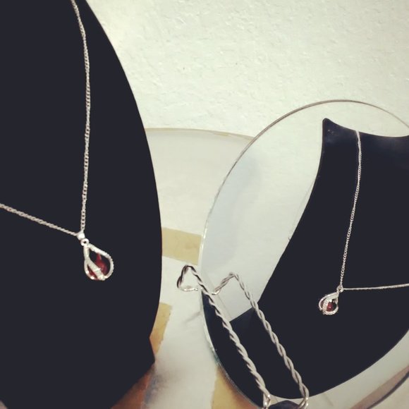 Carnelian Teardrop Cage Pendant Necklace - Picture 2 of 2